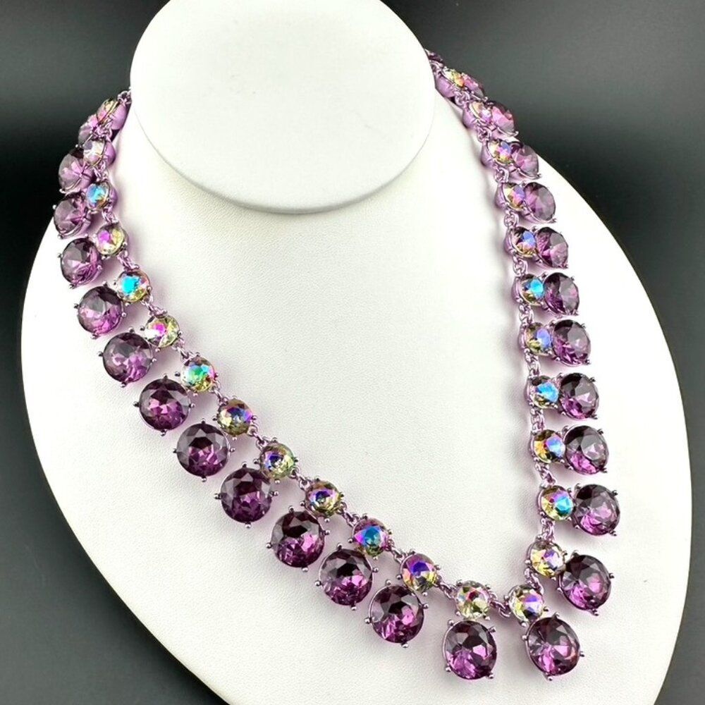 INC International Concepts Purple Double Row Crystal Statement Necklace - NEW